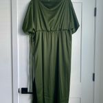 Eloquii  Womens Satin Boat Neck Waist Tie Elegant Chic Summer Maxi Dress Green 20 Photo 1