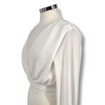 VICI Plunging Neckline White Wrap Blouse Long Sleeves Tie Back Size Small Photo 4