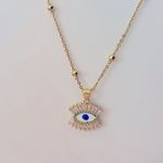 Boutique NEW Handmade Evil Eye Simulated Diamond Yellow Gold Filled Necklace,‎ 18-20” Photo 2