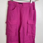 Selma Cilek Linen Cargo Pants Womens Medium Tall Hot Pink Pockets Handmade 34.5" Photo 5