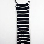 ZARA  Navy Striped Square-Neck Maxi Dress Medium Ribbed Knit Stretch Minimalist Photo 11