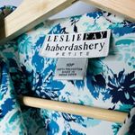 Leslie Fay Vintage Womens Floral Dress Blouse Blue White Top Shirt Size P 10 u Photo 2