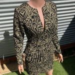 Ganni NWT Schiffer Glitter Print Long Sleeve Peplum Dress in Gold Photo 2