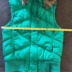 Aeropostale  Womens Puffer Vest Hooded Faux Fur Green Full Zip Med Plaid Lined Photo 3