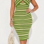 Simply Jules Green and Cream Knitted / Knotted Halter Midi Dress Size XS Photo 0