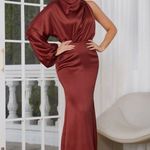 One Shoulder Satin Dress Orange Photo 3