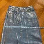 ZARA NEW MIDI ASYMMETRIC DENIM METALLIC COATED SKIRT BLUE SILVER Size Small Photo 7