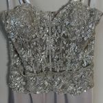 NWOT Montage by Mon Cheri Strapless Beaded Satin Gown Womens 12 Champage Sheer Silver Photo 5
