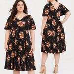 Torrid Dress Midi Empire Waist Floral Print Black Multicolor Stretchy Womens 3X Photo 1