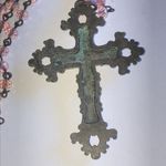Elegant Black and Pink Beaded Aged Silver Tone Boho Cross Necklace Photo 6