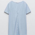 ZARA Light Blue Knit Ribbed Short Sleeve Top Size M Photo 1