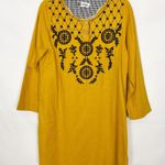 Chunlie by La Bree Embroidered Long Sleeve Mustard Tunic Dress Size 5 Yellow Photo 0