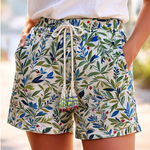 Joie  Tropical Floral Print Linen Blend Shorts Beaded Drawstring Pockets Size 8 Photo 0