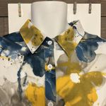 SheIn Vibrant Floral Collared Button Down Blouse Elastic Wrist Puff Shoulder Lrg Photo 4