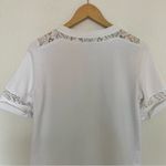 Rebecca Taylor  White Short Sleeve Terry Cloth Lace Crew Neck T-Shirt Blouse S Photo 3