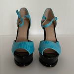 SCENE NEW  Platform Stiletto High Heels Y2K Snakeskin Aqua Blue w Black Size 7.5 Photo 9