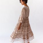 Daughters of India Jasmine Shell Cream and Brown Boho Cottagecore Midi Dress 3X Tan Photo 2