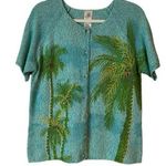 Fisher Hill Tropical Embroidered Sweater Cardigan, Size Large Blue Photo 0