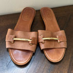 Lauren Ralph Lauren Davan Leather Flat Sandals Flip‎ FlopsTan suede trim Size 9.5 Photo 0