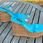 Nine West New Rapps‎ blue size 8 1/2 Cork Wedge Chunky Sandals Photo 0