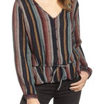 Rails Beaux Blouse Varadero Striped Button Front Metallic Thread Peplum Top SM Photo 0