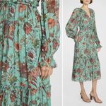 Ulla Johnson Audette Tiered Floral Silk Chiffon Dress Aqua Multi Size 6 Photo 4