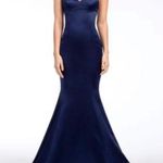 Hayley Paige Occasions Navy Blue Satin Dress Photo 0