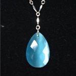 Avon Vintage Blue Moon Glow Glass Silver Tone Link Chain Pendant Necklace Photo 1