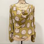 Free People Floral Draped Surplice Sage Blouse Top Shirt XS Boho Faix wrap Photo 2