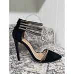 L.A.M.B. Suede Stiletto Studded Ankle Strap Heels in Black Size 81/2 Photo 1