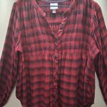 Knox Rose  Button Front Long Sleeve Smocked Top Red Plaid High Low Hem Rayon XL Photo 2
