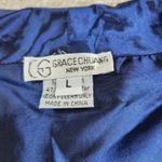 Grace Chuang Long Jacket Womens L Blue Satin Monet Print Swing Style Open Front Size L Photo 2