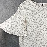 Loft Women's White Ditsy Floral Top Flutter Sleeve Top Button Detail Size Small Photo 2
