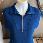 Teal Zip Up Sleeveless Cable Knit Sweater Size Small Blue Photo 2