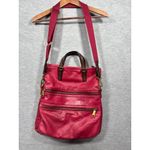 Fossil  Explorer‎ Tote Dark Pink Leather Foldover Crossbody Purse Photo 2