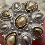 Monet Women’s Signed  Faux Pearl Two Tone Clip On Earrings Photo 4