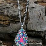 Silver Multi Colored Gemstone Necklace and Earrings (2) Piece Set Photo 3