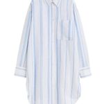 H&M LONG LINEN STRIPED SHIRT DRESS BUTTON DOWN BLUE WHITE LONG SLEEVES SZ LARGE Photo 2