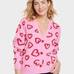 33 Degrees Valentine's Day hearts pink and red v neck cardigan Target XXL Photo 0