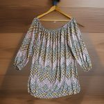 Jolt  Blouse Womens Large 3/4 Sleeve Off The Shoulder Chevron Floral Purple Blue. Photo 0