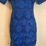Just Me  Hemline Indigo Denim Blue Lace Dress Short Sleeve Keyhole Back Sz S NWT Photo 3