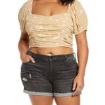 BP Floral Crop Top Puff Sleeve Square‎ Neck Ruched Front Blouse Boho Chic 3X Photo 6