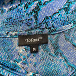 Tolani Silk Blue Snakeskin Print Cutout Mesh Sleeve Blouse Size US Medium Photo 9