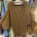 Free People Hood Wide Sleeve Button Chocolate Brown Open Knit Sweater Large Boho Photo 1