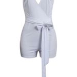 Akmipoem White Short Wrap Deep V Neck Sleeveless White Romper Photo 1
