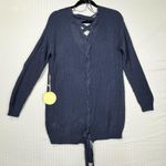 Alythea  Women's Navy Blue Knit Cardigan Sweater Full Lace-Up Braid Back Size S/M Photo 4