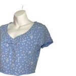 SheIn Ruched Dainty Floral Lettuce Edge Top Periwinkle Large Photo 6