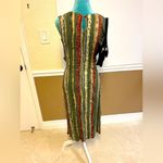 Vintage Sag Harbor Sleeveless Boho Maxi Dress – Earth Tone Stripes – Size Small Green Photo 1