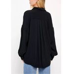 Free People  Oversized Slouchy Studded Waffle Knit Button Down Shirt Black Large Photo 3