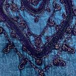 Boho Metallic Embroidered Lightweight Denim BlueTank Top Tassel Tie Blue Photo 7